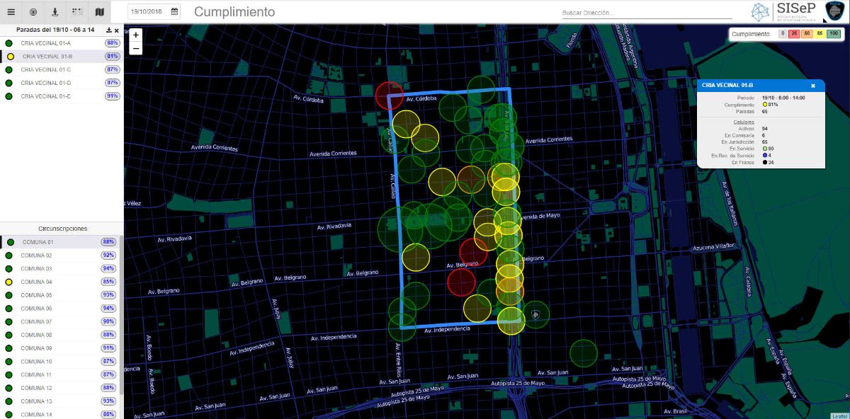 La plataforma de despliegue territorial, al igual que la de patrullaje, se utiliza toda la información proveniente de los sistemas de atención de emergencia y sumado a los datos relevantes de casa zona y franja horaria, se planifican las ubicaciones de los recursos de a pie, para que los mismos cubran aquellos corredores o puntos estratégicos que deberán esta monitoreados para prevención, como ser: corredores bancarios, Centros comerciales y corredores escolares. Esta plataforma permite dar seguimiento al cumplimiento de dichos planes. 