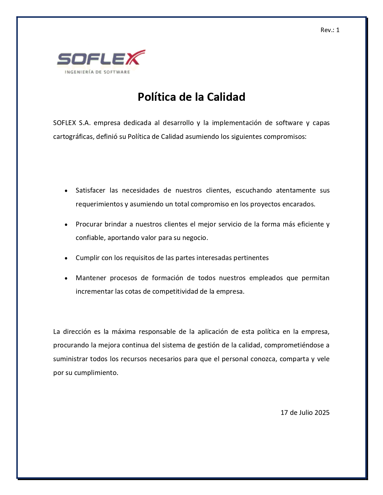 Política de Calidad Soflex